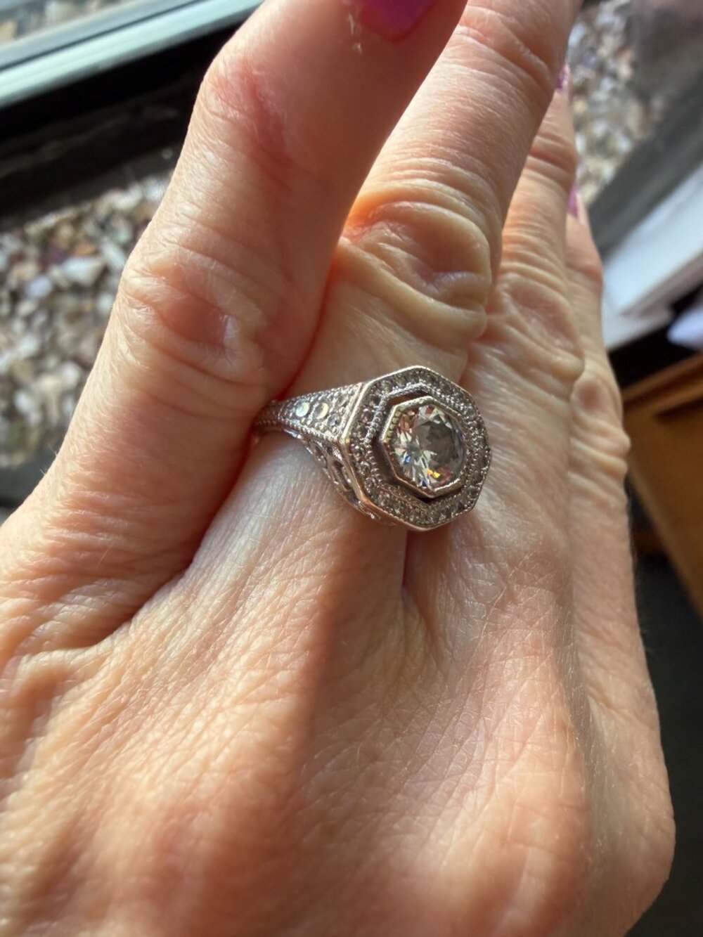 Heirloom Look Vintage Style Art Deco CZ Sterling Silver Ring – Size 5